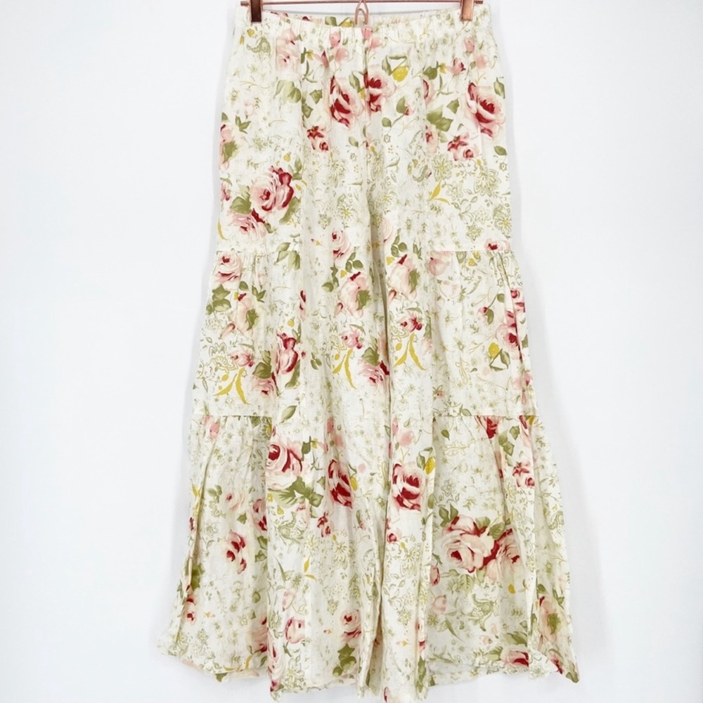 Camille & Co Floral Linen Wide Leg Pants Size Medium